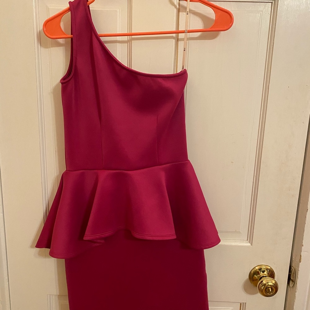 Magenta Pink One Shoulder Dress